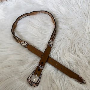 💛 Badger brown leather studded western belt